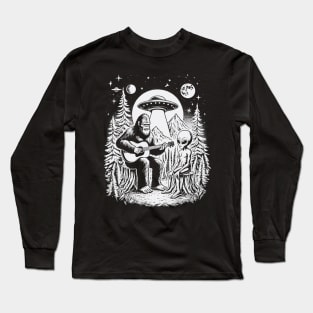 Bigfoot and Alien Play Guitar In The Wild Long Sleeve T-Shirt